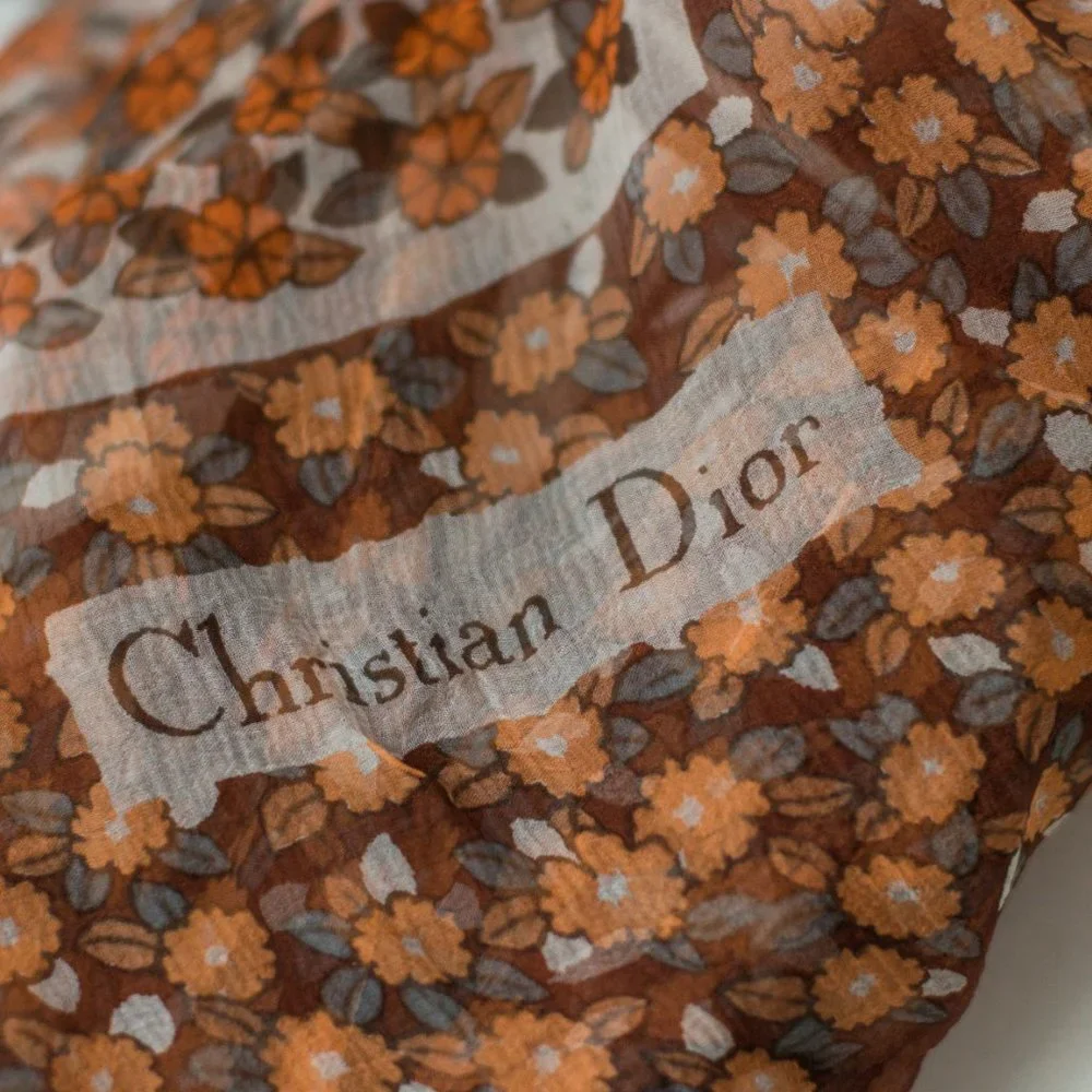 Vintage Dior 100% Silk Scarf Neutral Colors